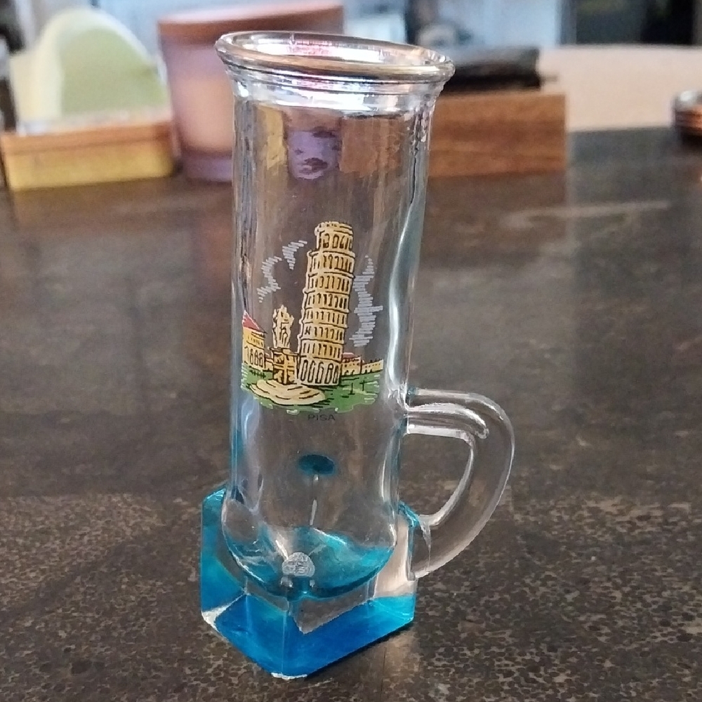 Vintage -Leaning Tower Of  Pisa Souvenir Mini Mug with Blue Base